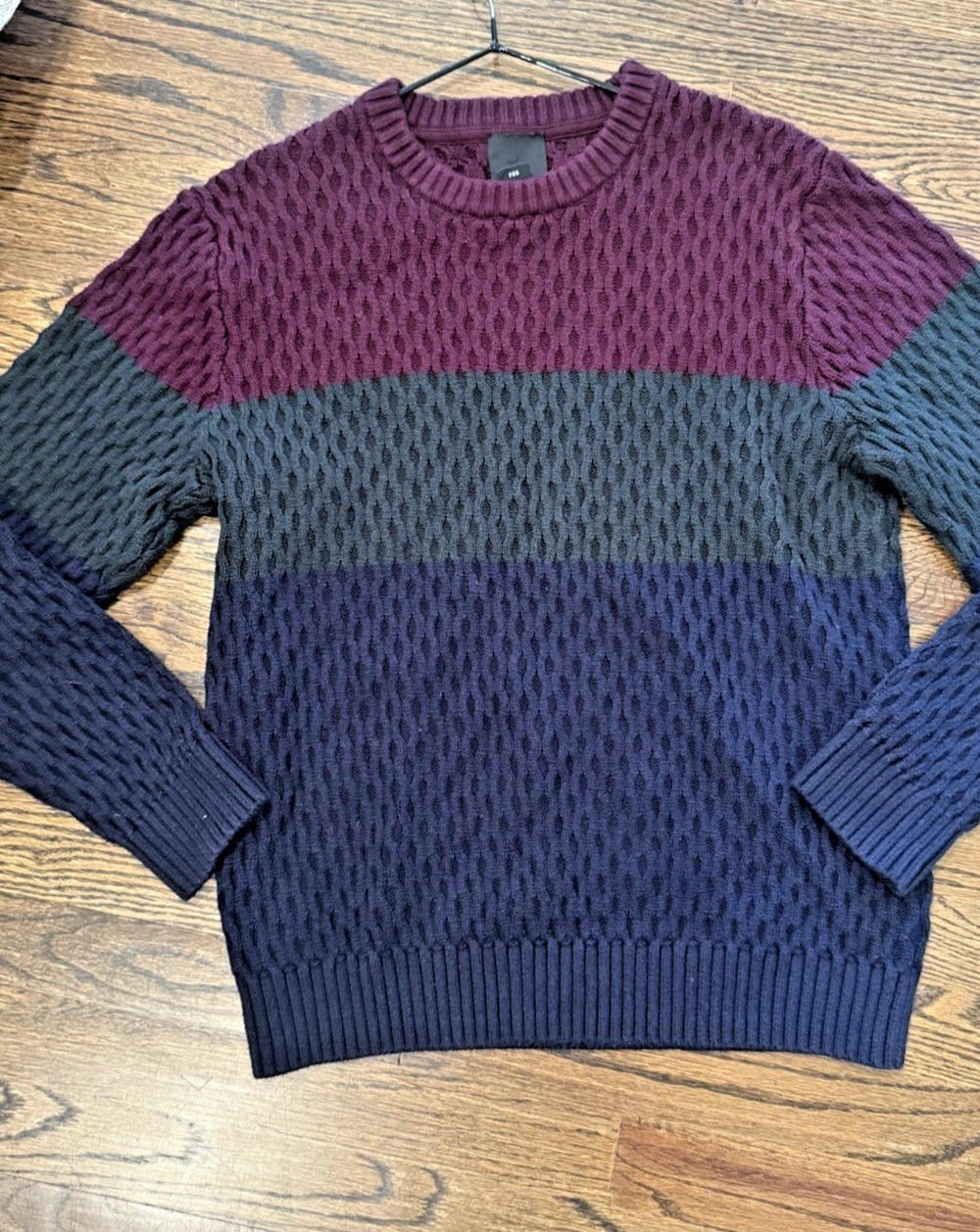 H&M Horizontal Stripe Honeycomb Knit Crew Neck Sweater 100% Cotton Size Large
